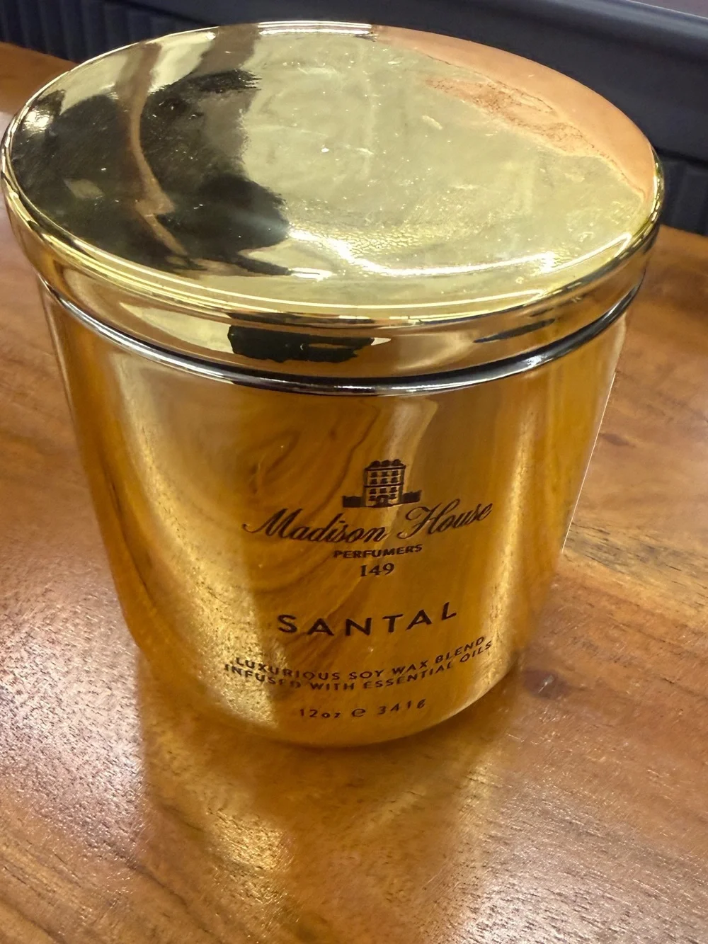 New two wick soy blend Madison Gold Metallic Santal Decorative Candle luxury